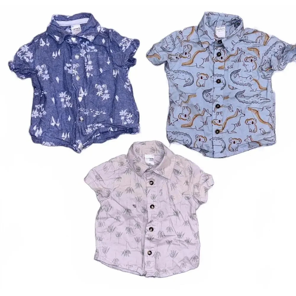Carters Kid's Button-Up Shirts (Set of 3) - Adorable Shirt Size Range 0-6 Months